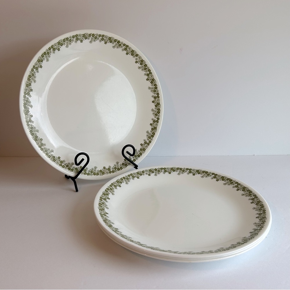 Vintage Corelle Spring Blossom Crazy Daisy Green & White Set of 4 Dinner…